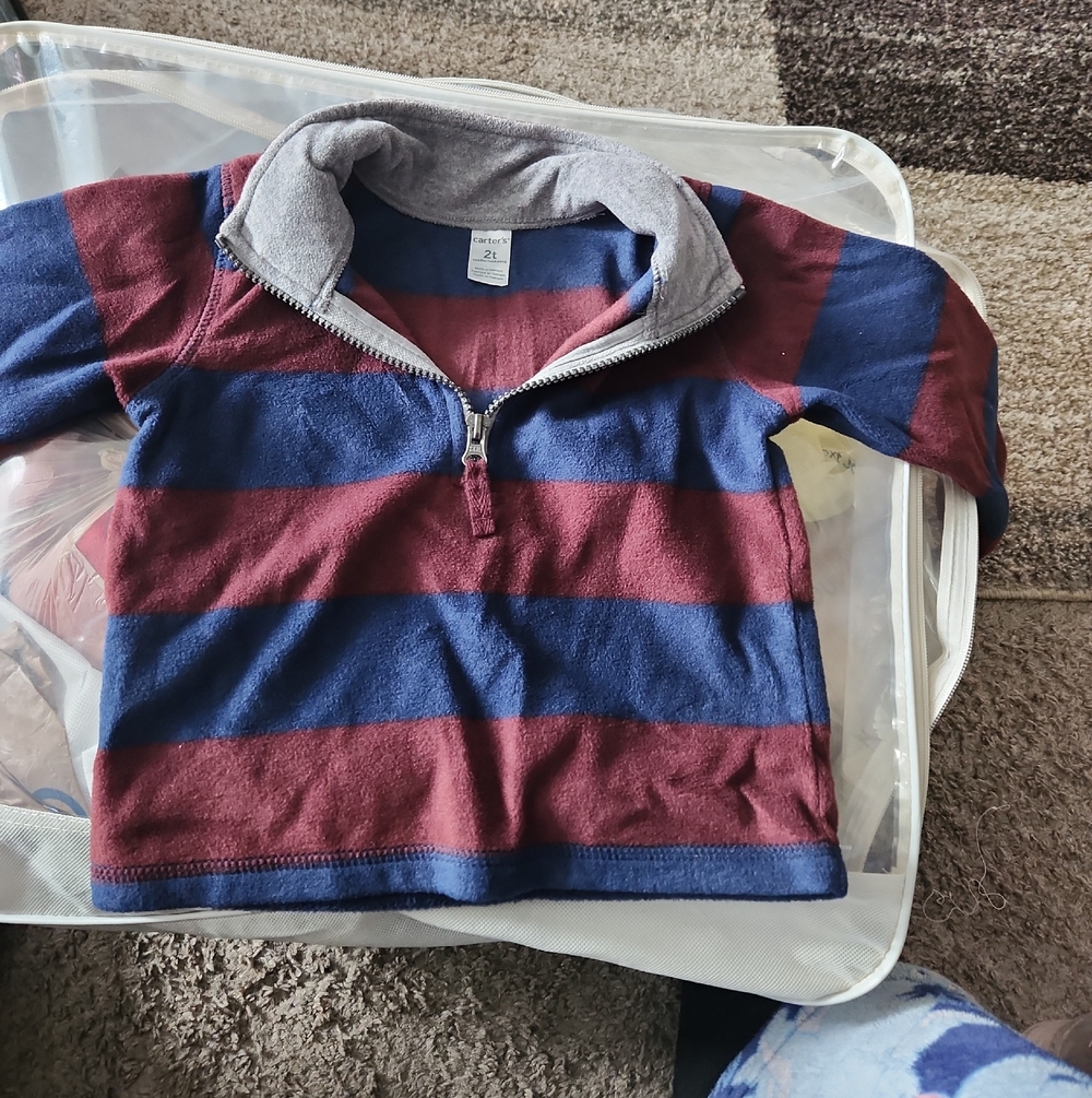 Carter's Navy & Burgundy Striped Half-Zip Fleece Pullover